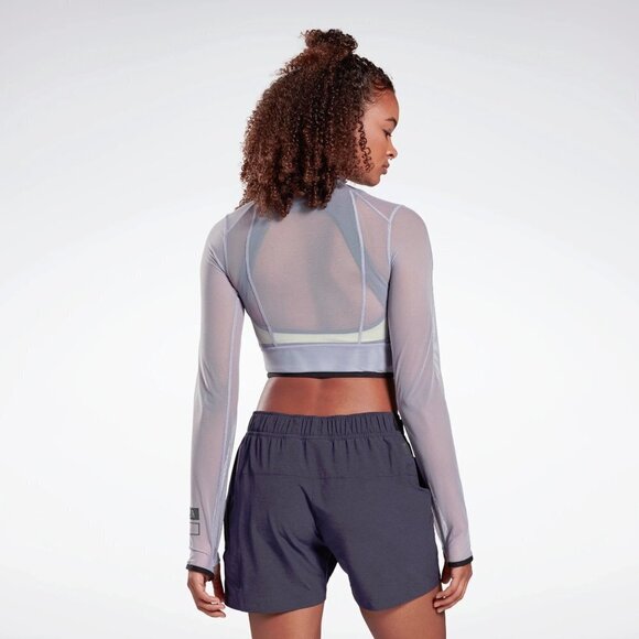 NWT Reebok lilac mesh sheer cropped slim fit running top - Picture 3 of 6